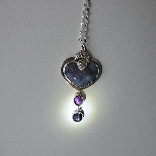 Hearts and Heroes Pendant (F) with Amethyst and Black Sunstone