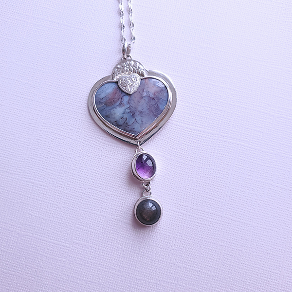 Hearts and Heroes Pendant (F) with Amethyst and Black Sunstone