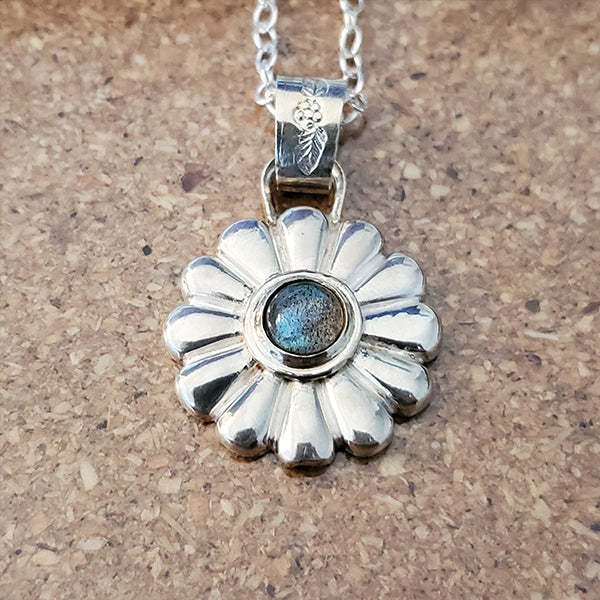 Potted Plants Silver Daisy and Labradorite Pendant 3