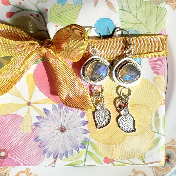 Potted Plants Collection, Labradorite and Leaf Earrings